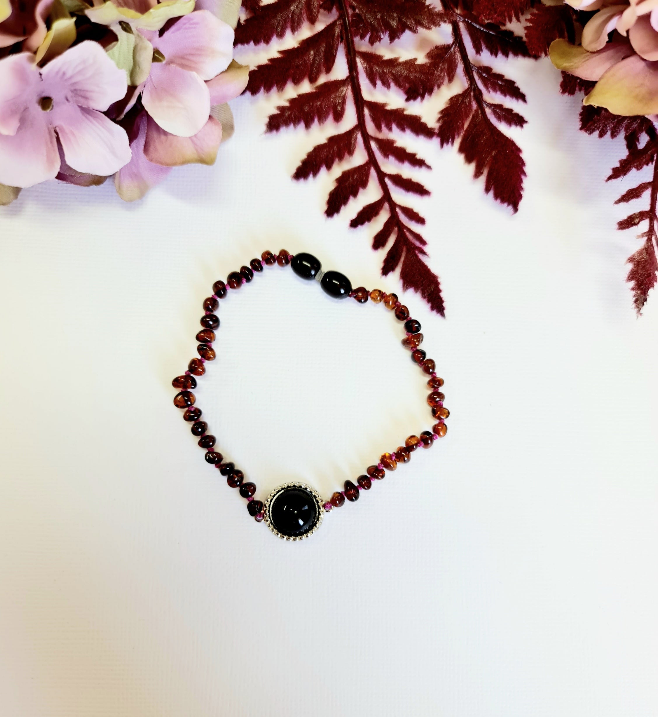 Small Round Dark Cognac Amber Beads Adult Bracelet