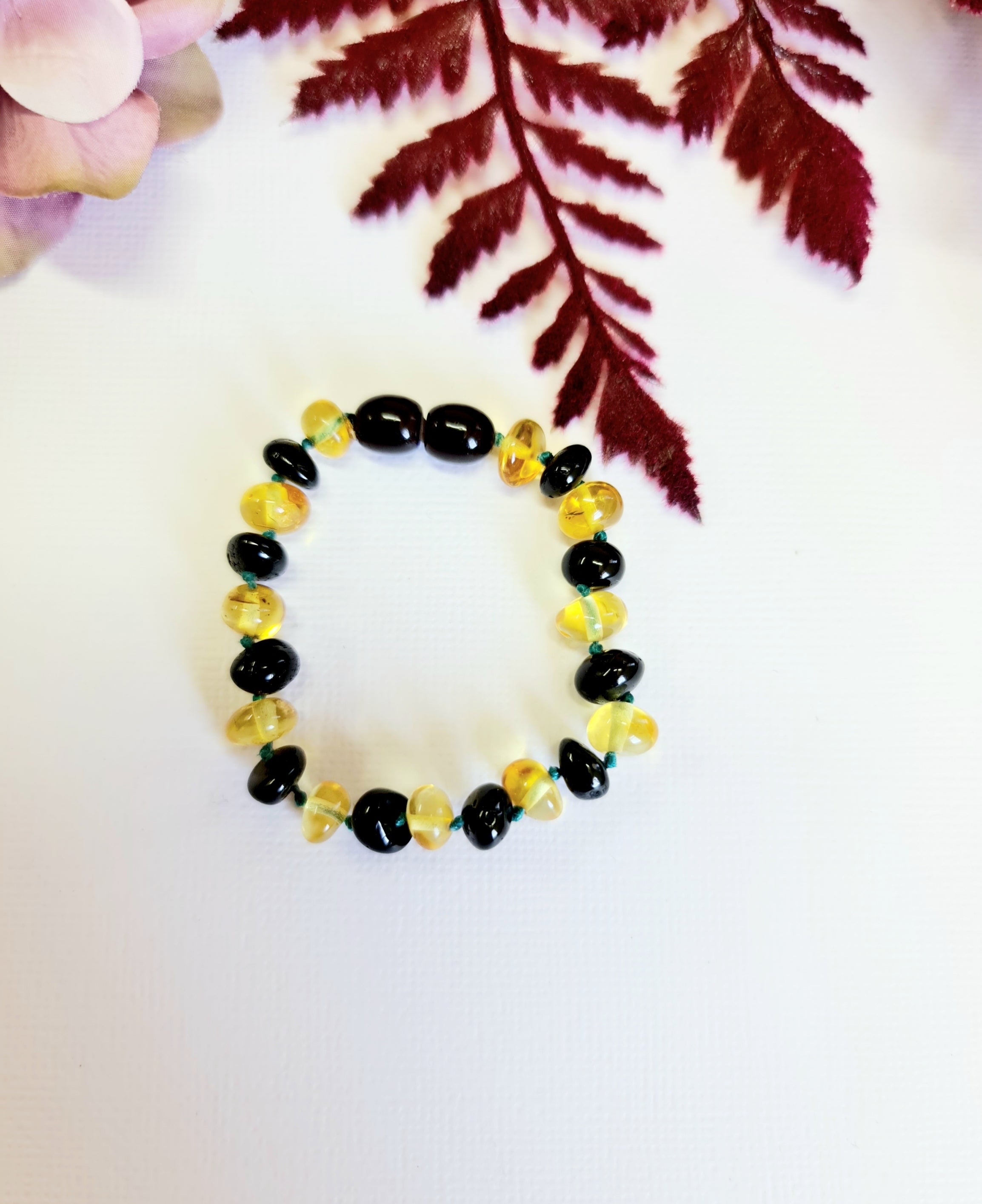 Large Round Cherry and Lemon Amber Bead Bracelet or Anklet