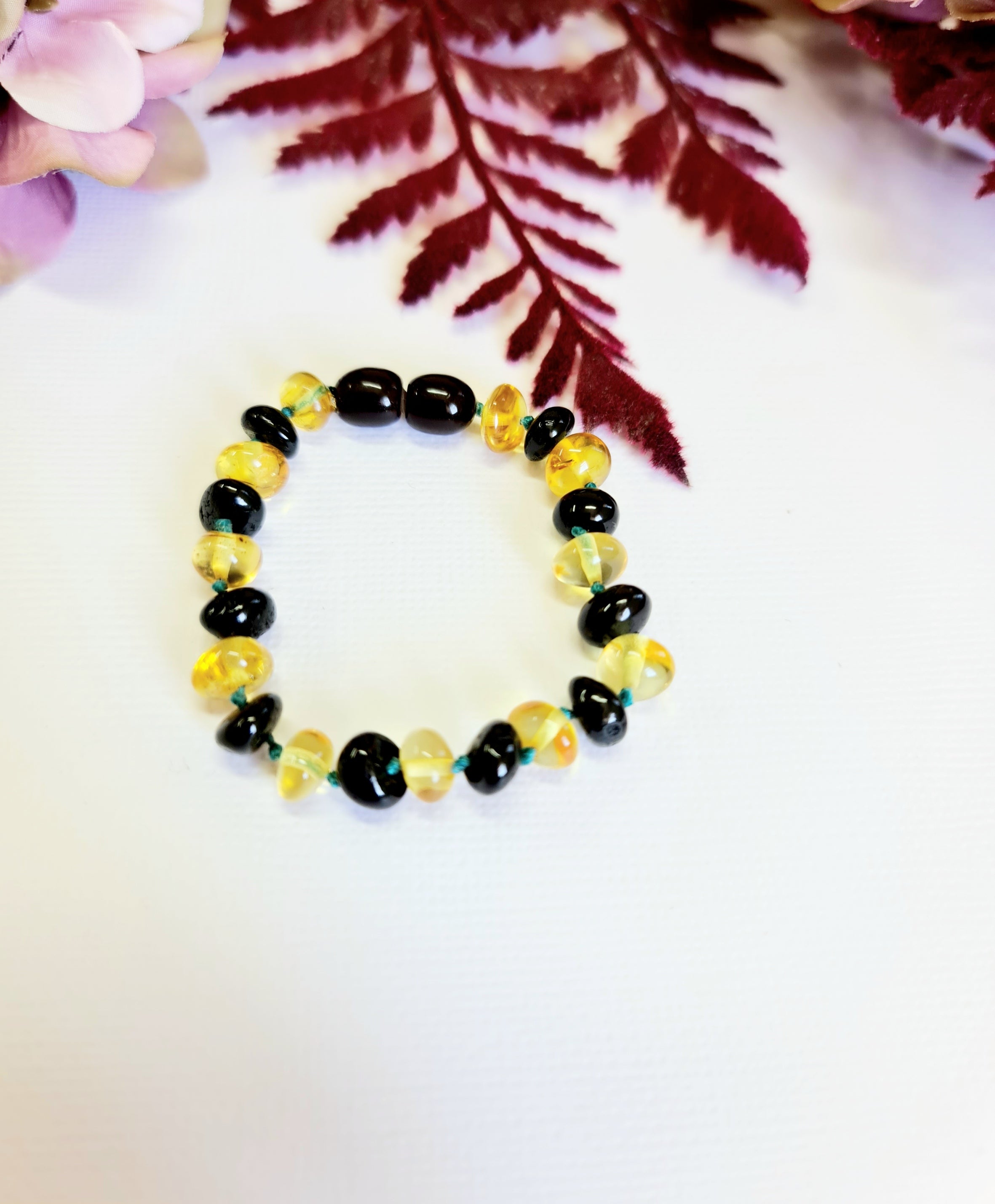 Large Round Cherry and Lemon Amber Bead Bracelet or Anklet