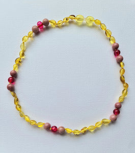 Baltic Lemon Amber Bead with Rhodochrosite with Pink spacer - The Beaded Bub