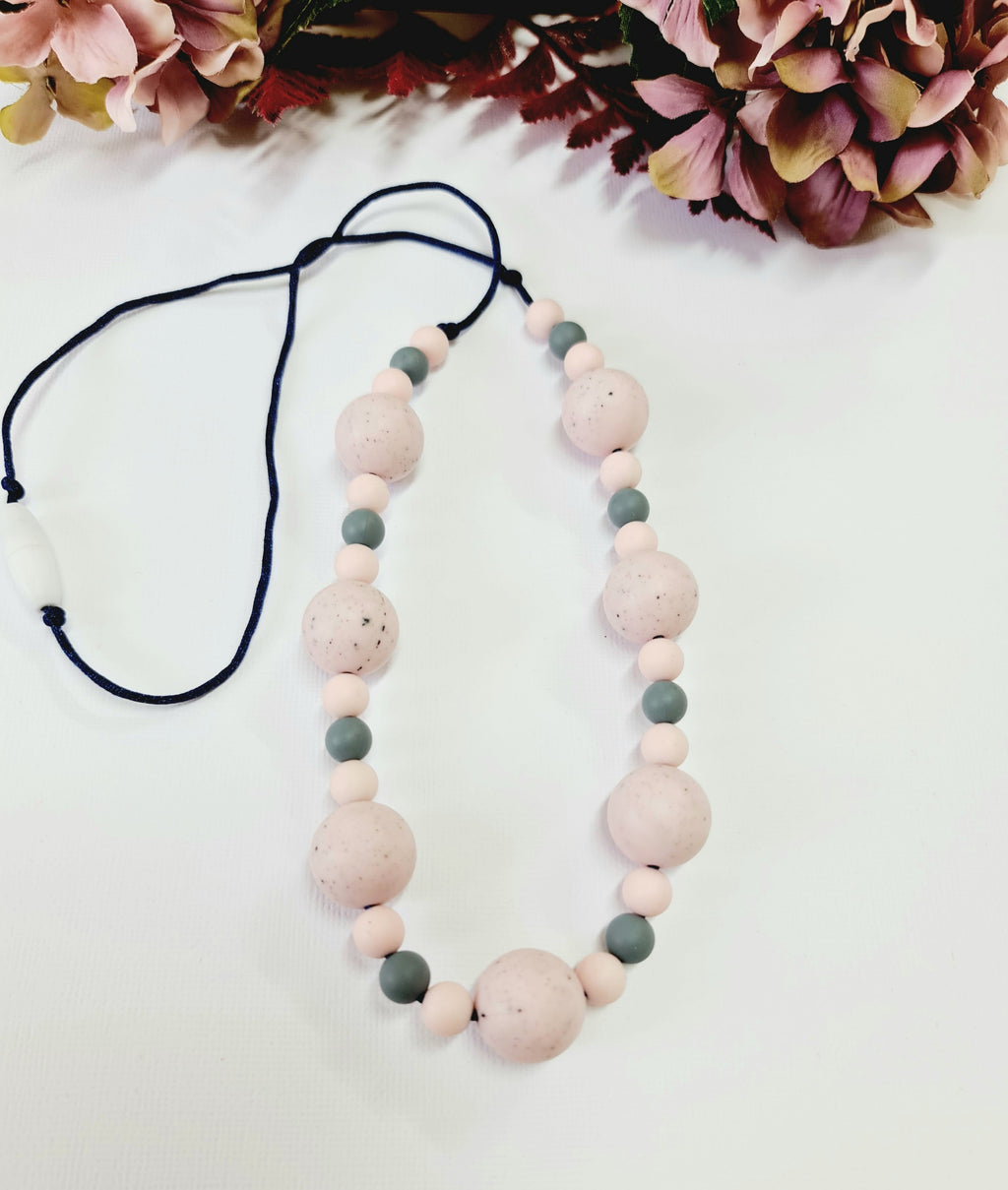 Pale Pink Marble and Grey Silicone Necklace