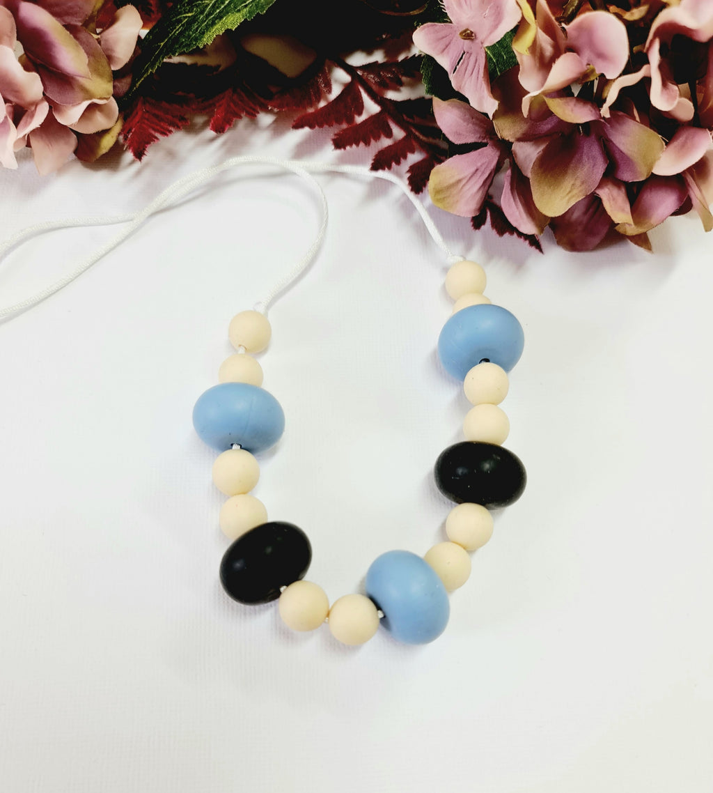 Pale Blue, Beige and Black Silicone Necklace