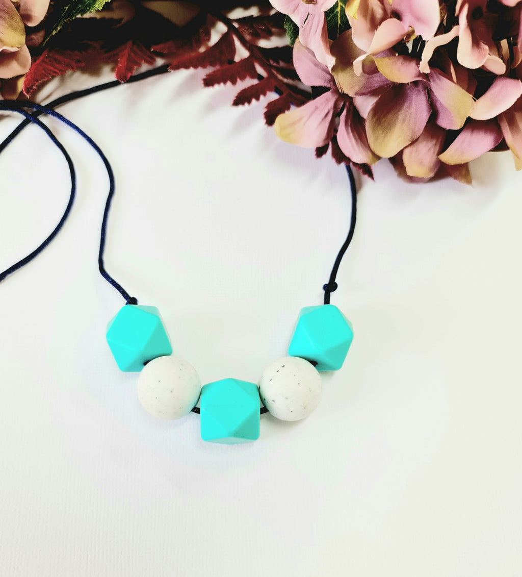 Turquoise And Speckled White Silicone Necklace