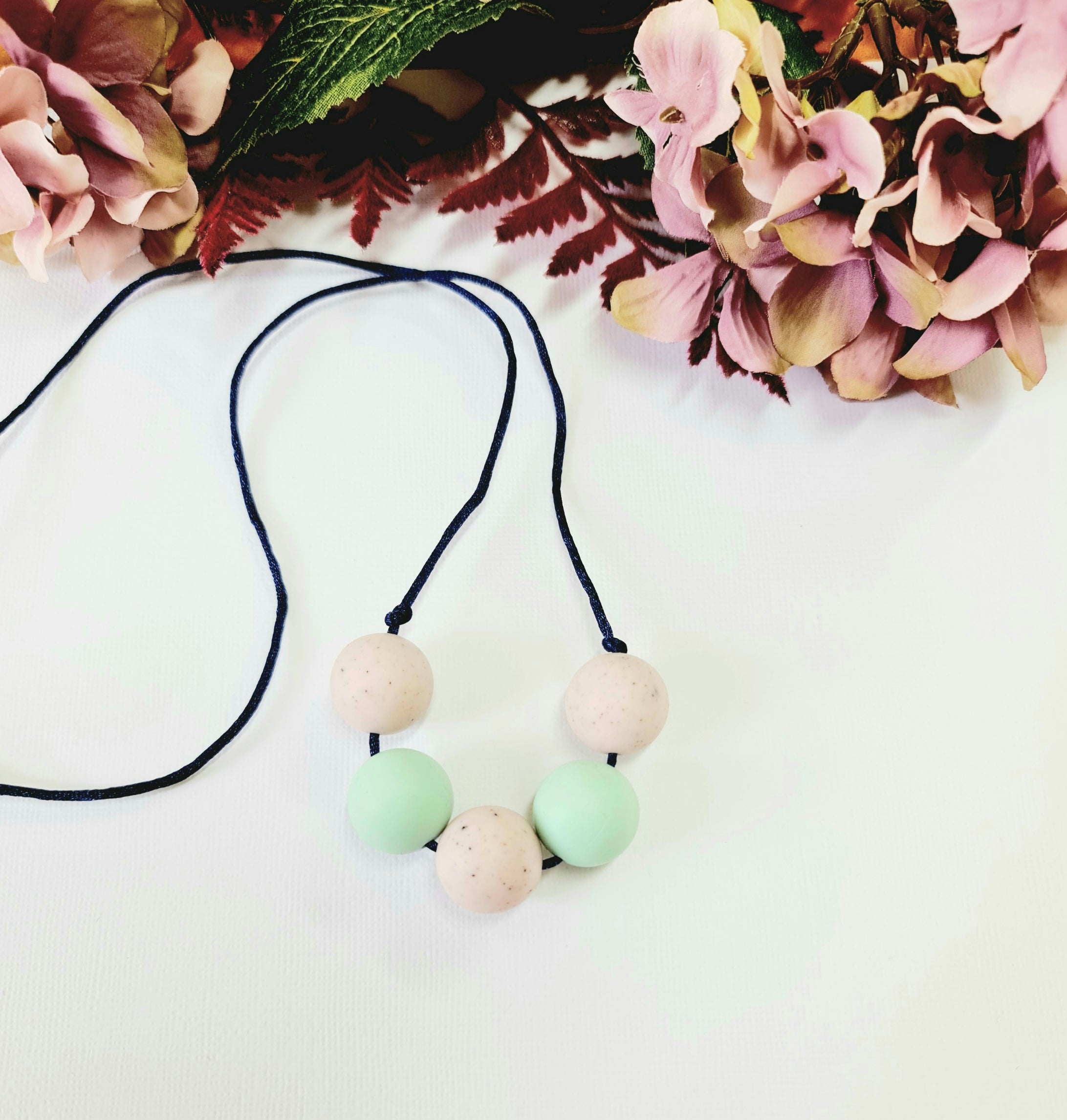Mint Green and Speckled Pink Silicone Necklace