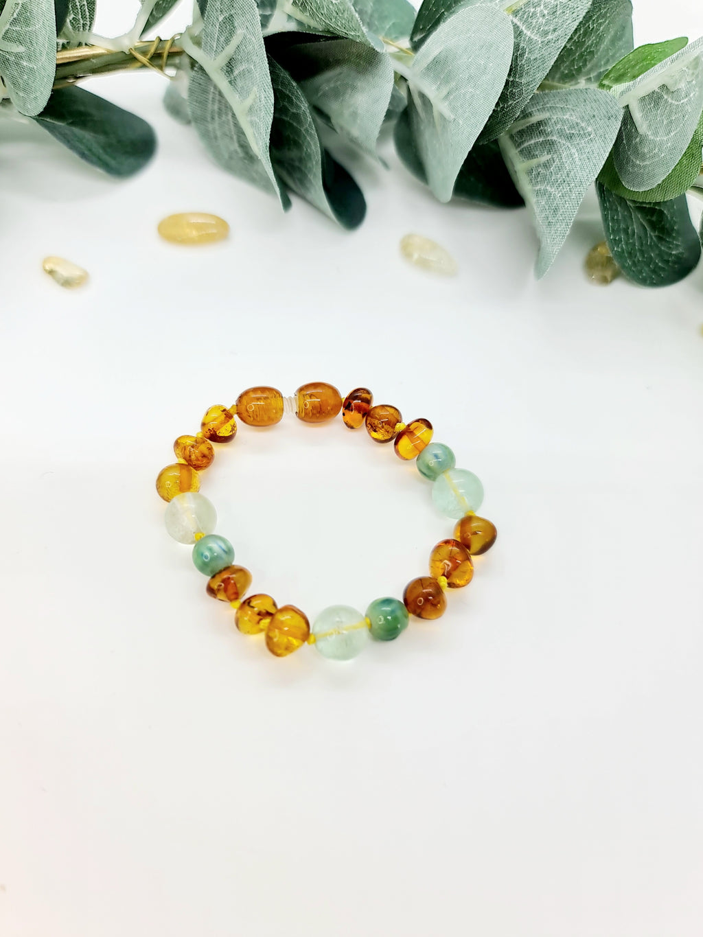 Large Light Cognac Amber with green and Fluorite spacer Bracelet/Anklet