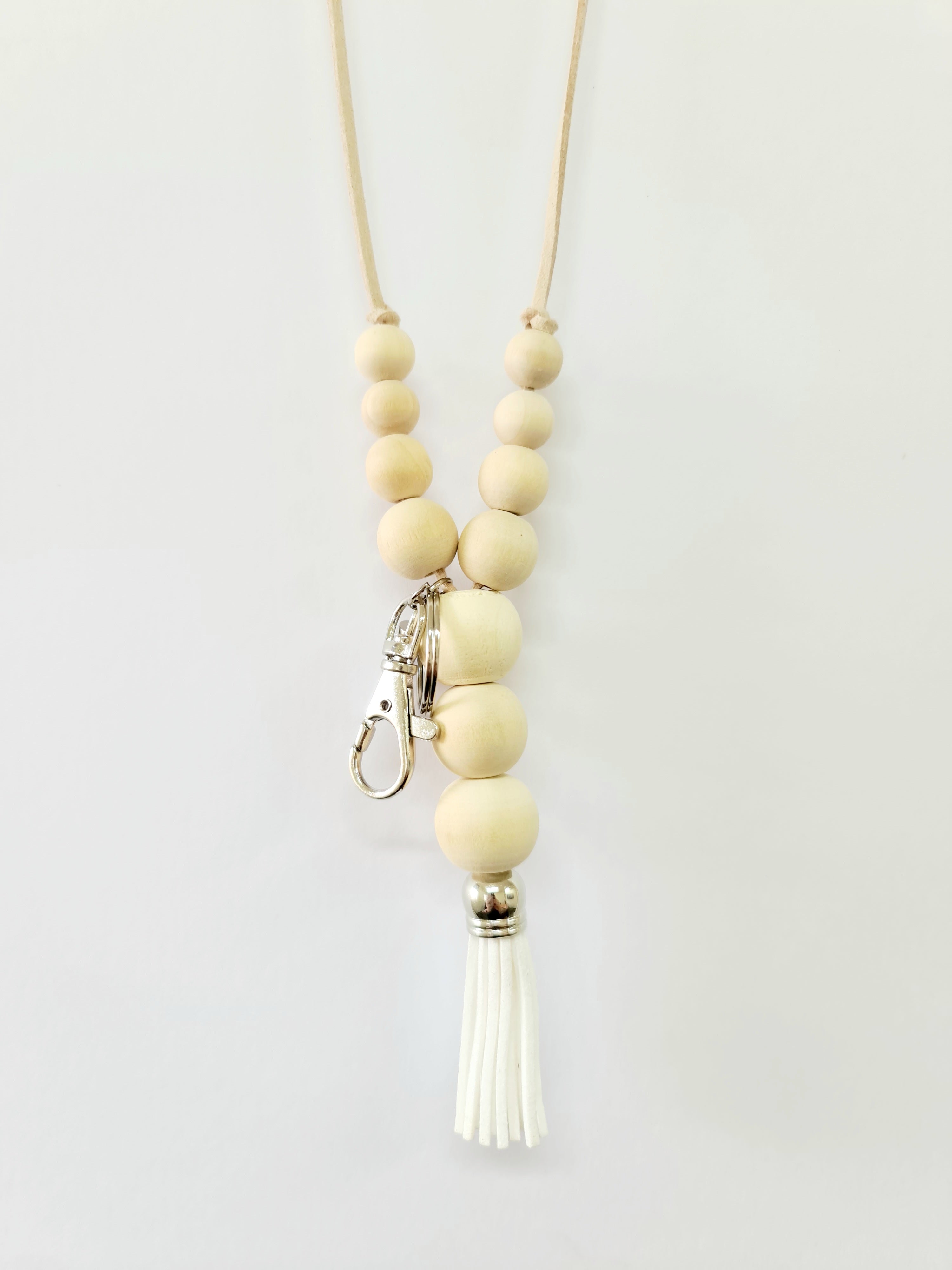 Cream Small to Large Silicone Beaded Lanyard Keychain