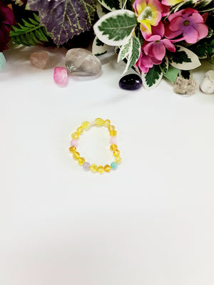 Large Round Lemon Amber with Pastel Gemstone Spacers Bracelet/Anklet