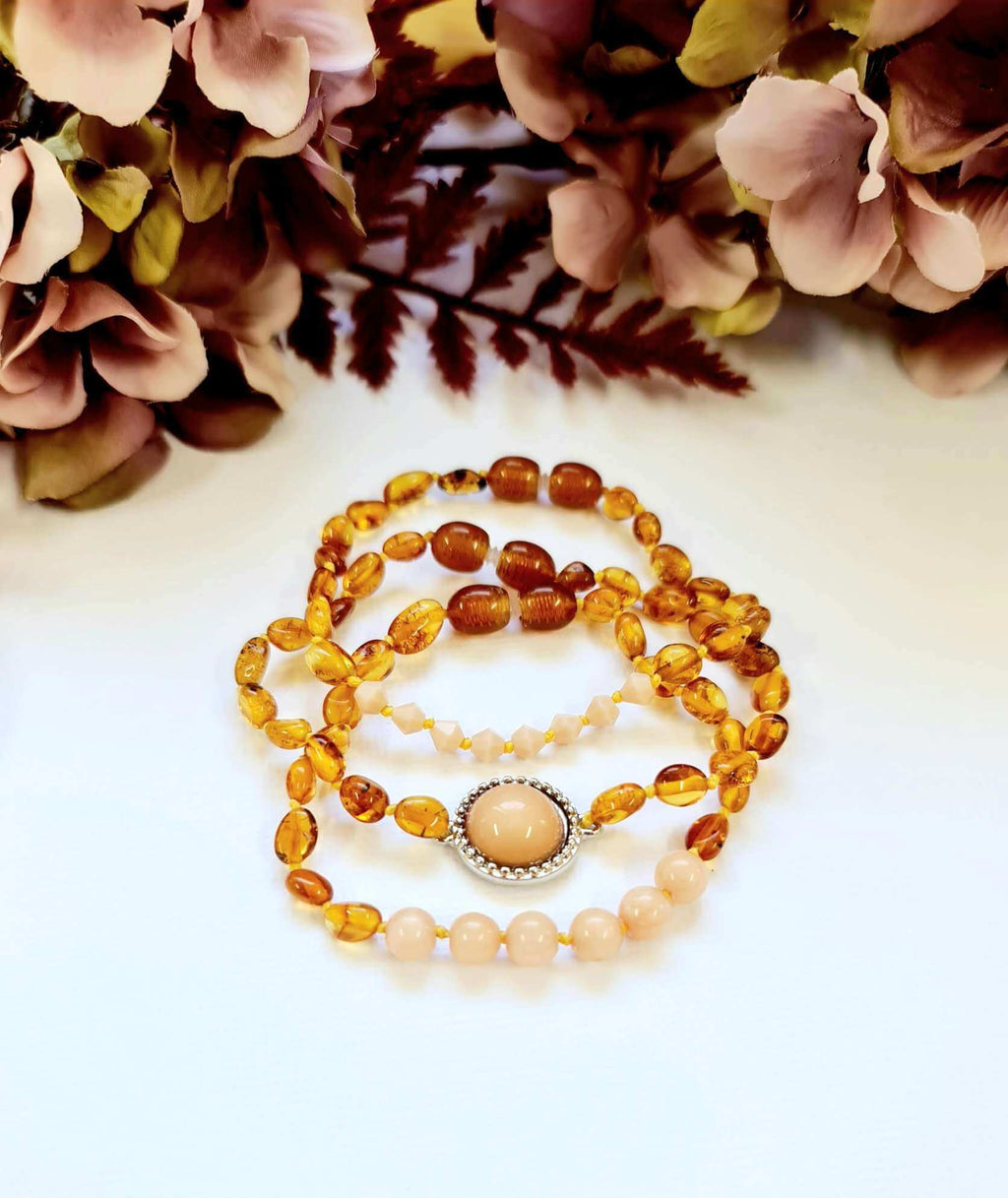 3 pack - Layered Amber Bracelet with Peach Coloured Spacers