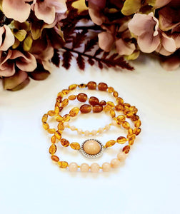 3 pack - Layered Amber Bracelet with Peach Coloured Spacers