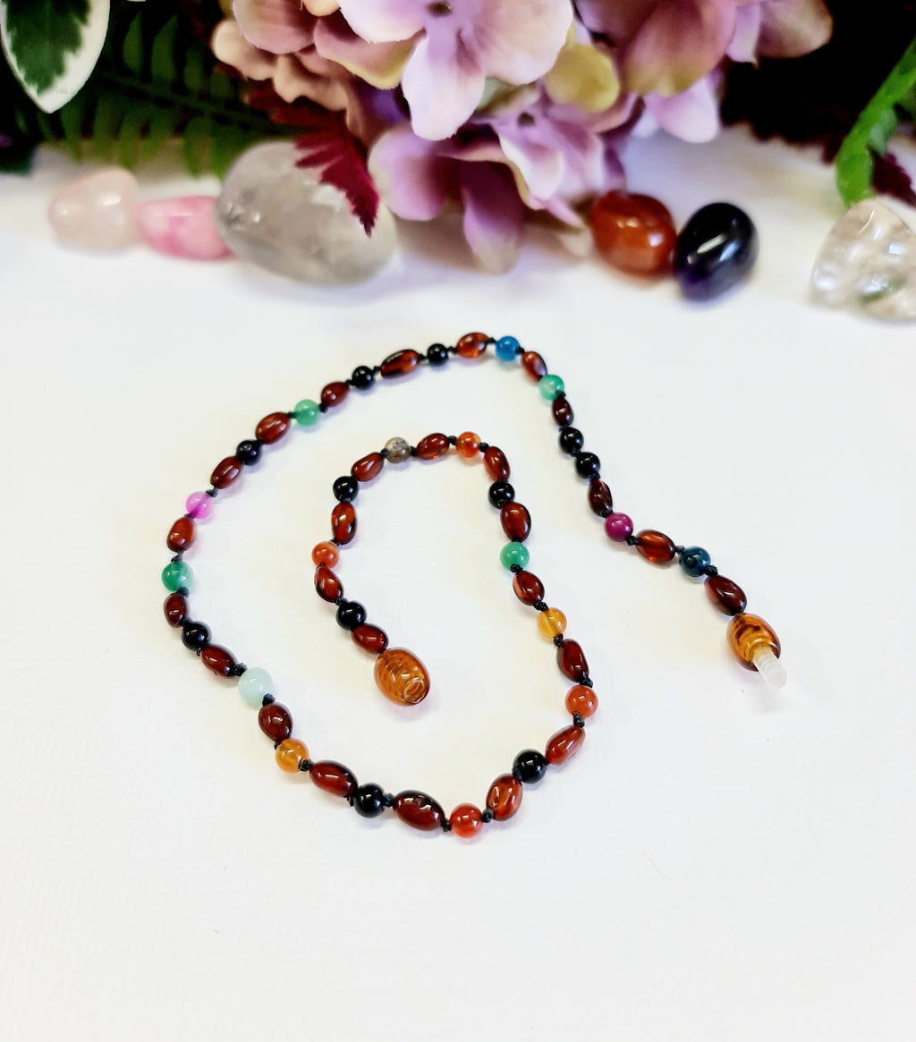 Small Bean-Shaped Dark Cognac with Mixed Striped Agate Necklace- 34cm
