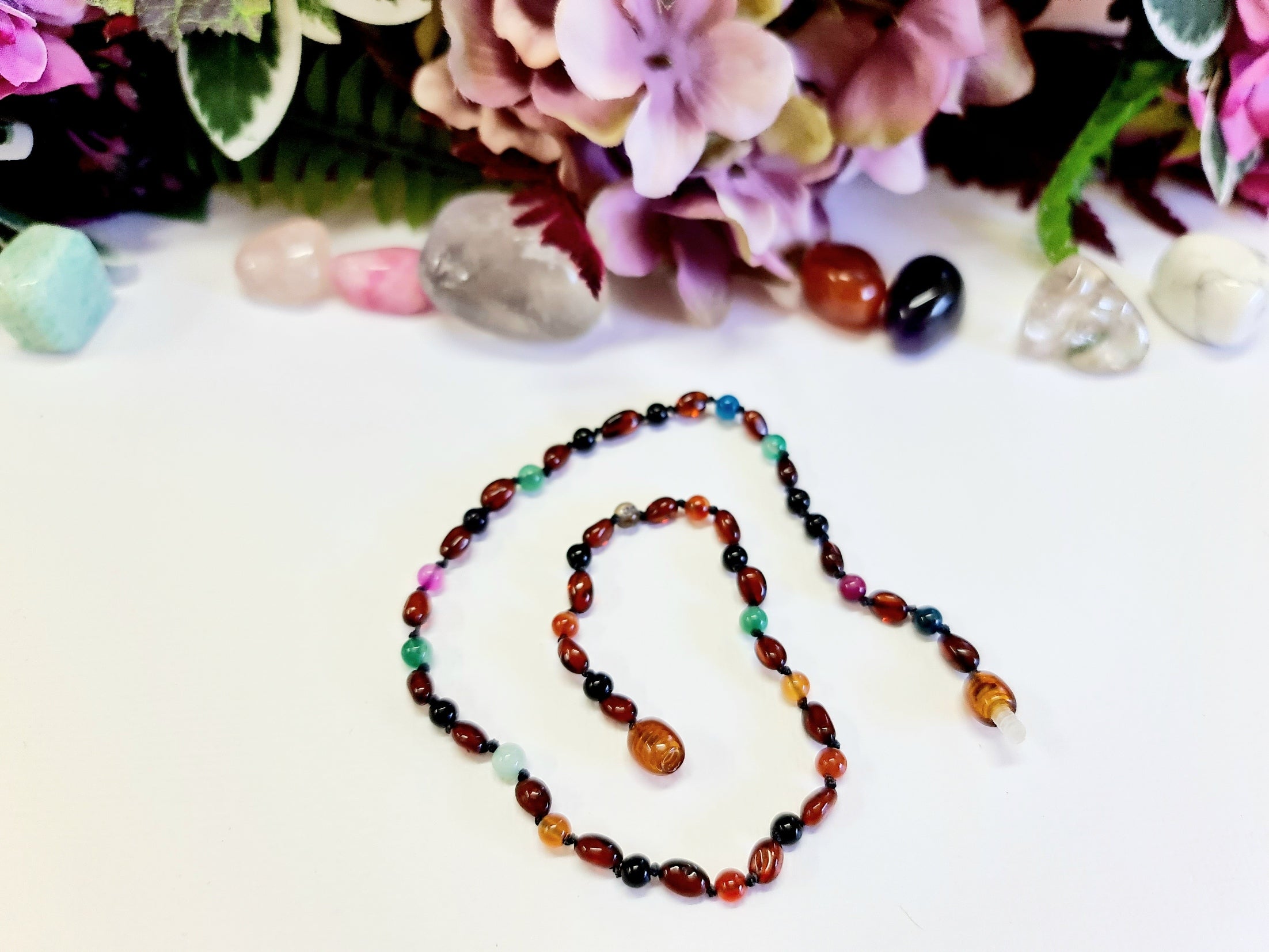 Small Bean-Shaped Dark Cognac with Mixed Striped Agate Necklace- 34cm