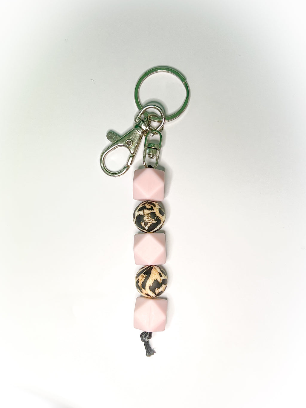 Baby Pink and Leopard Pattern Beaded Keychain