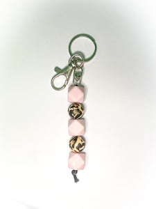 Baby Pink and Leopard Pattern Beaded Keychain