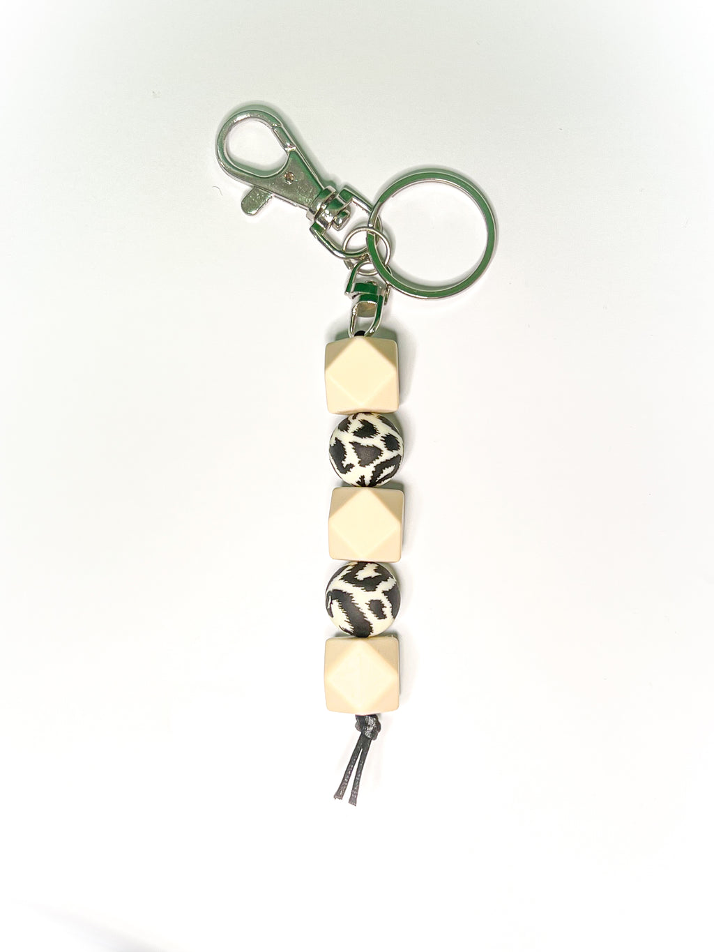 Beige and Leopard Pattern Beaded Keychain
