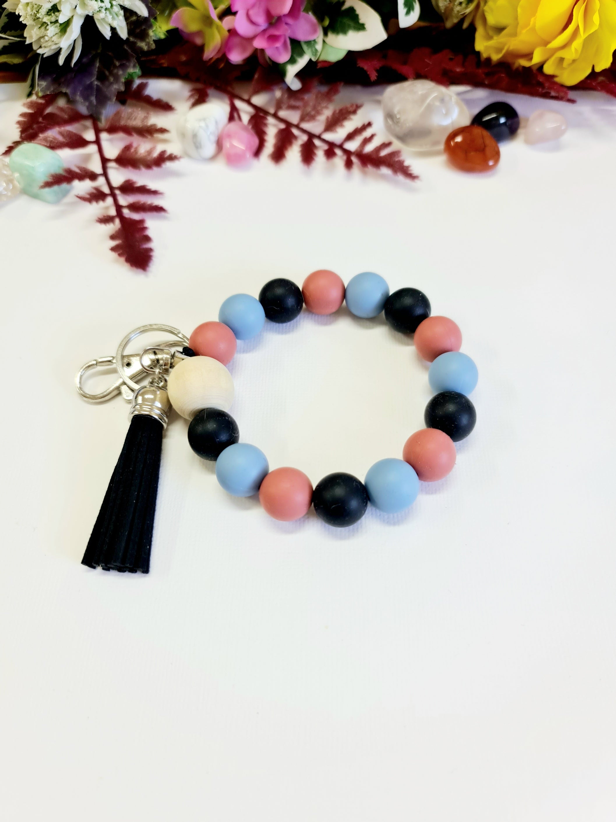 Black, Rust and Blue Silicone Bracelet Keychain