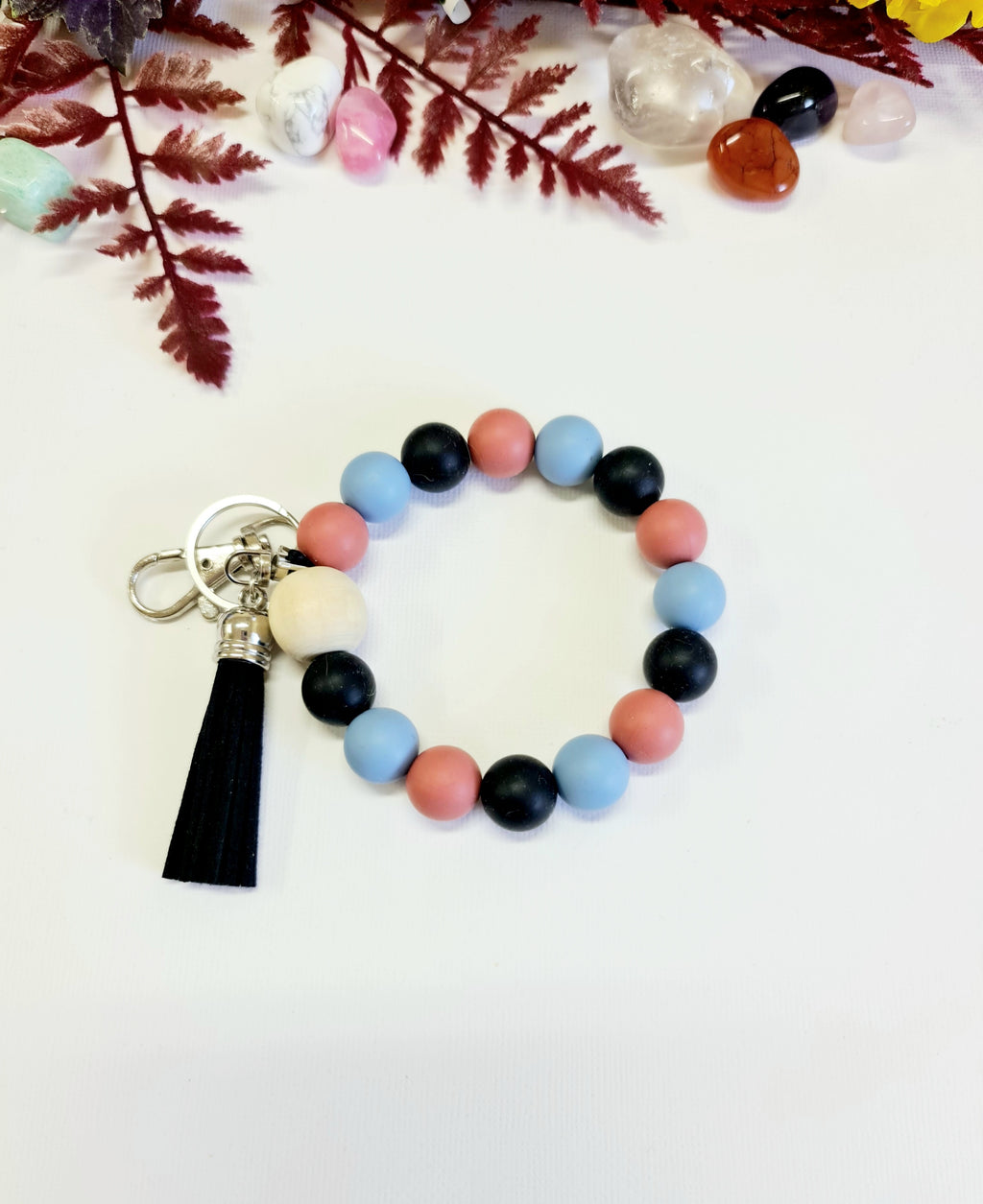 Black, Rust and Blue Silicone Bracelet Keychain