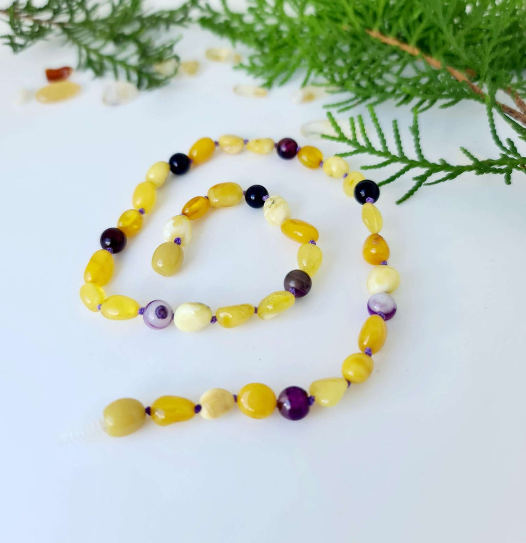 Butterscotch Amber with Purple Striped Agate Necklace