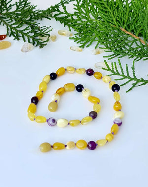 Butterscotch Amber with Purple Striped Agate Necklace