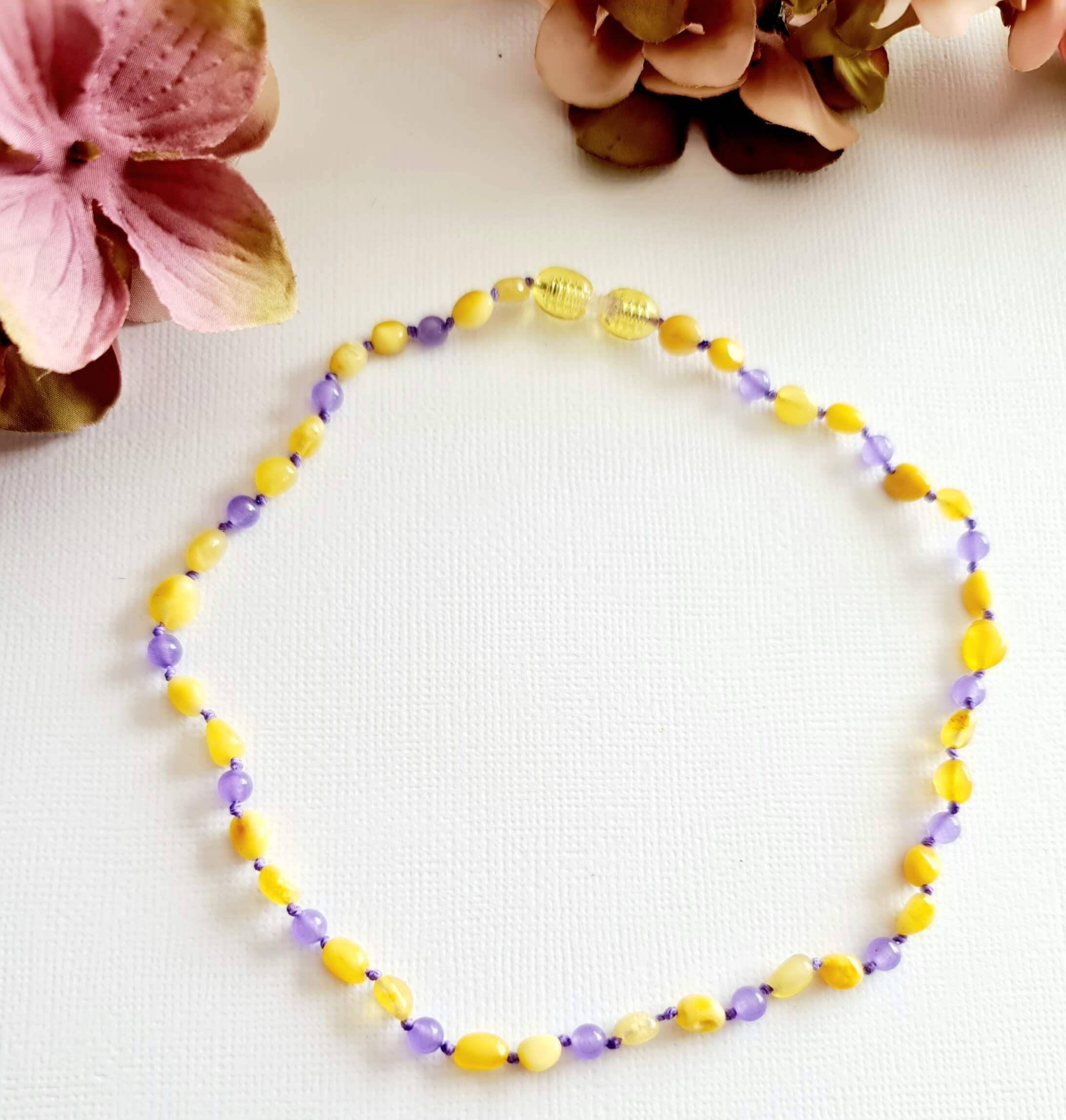 Butterscotch Amber Necklace With Purple Spacer