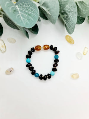 Cherry Amber with Blue Turquoise Bracelet or Anklet