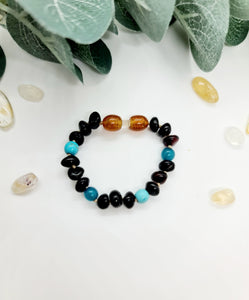 Cherry Amber with Blue Turquoise Bracelet or Anklet