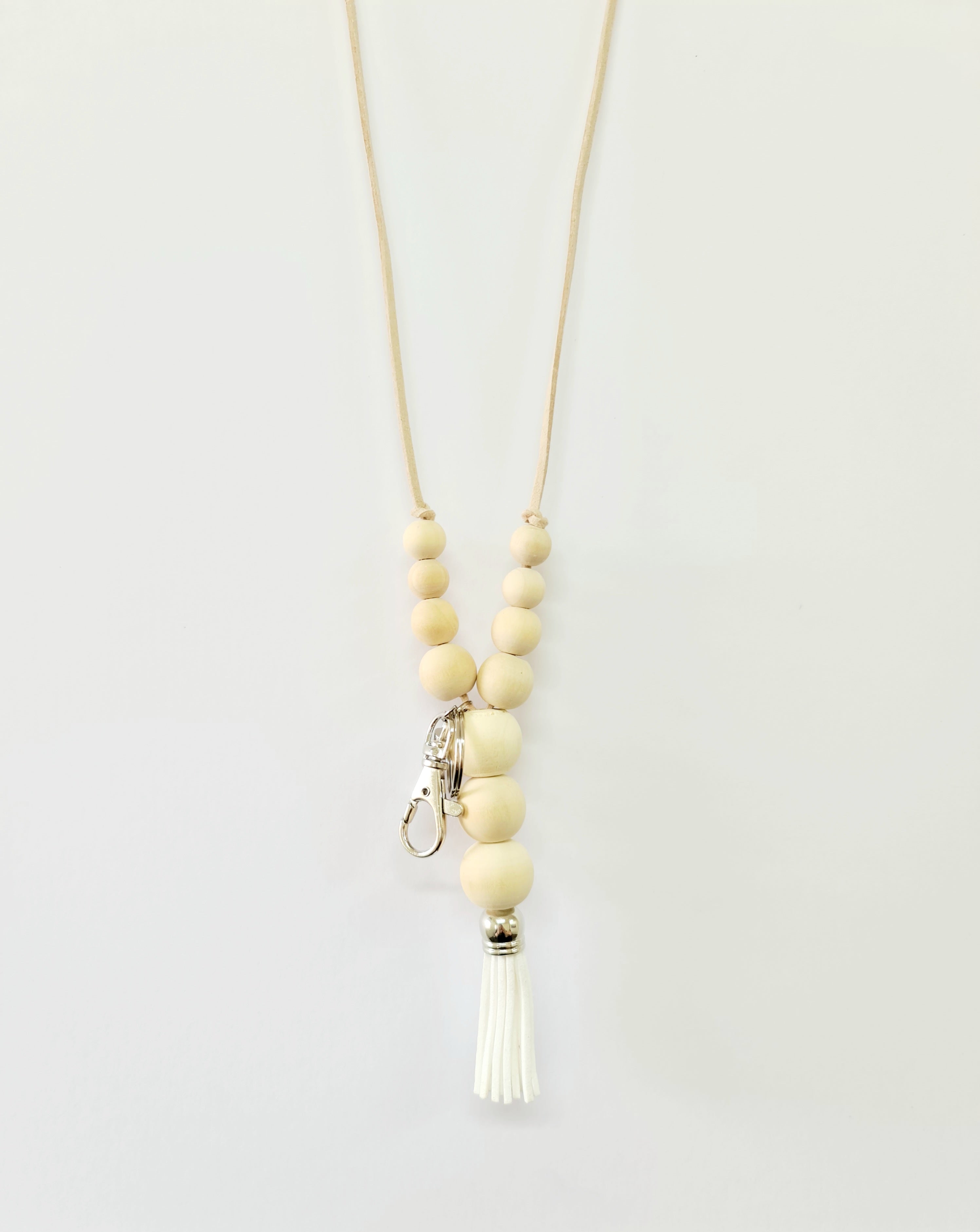 Cream Small to Large Silicone Beaded Lanyard Keychain