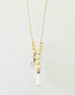 Cream Small to Large Silicone Beaded Lanyard Keychain