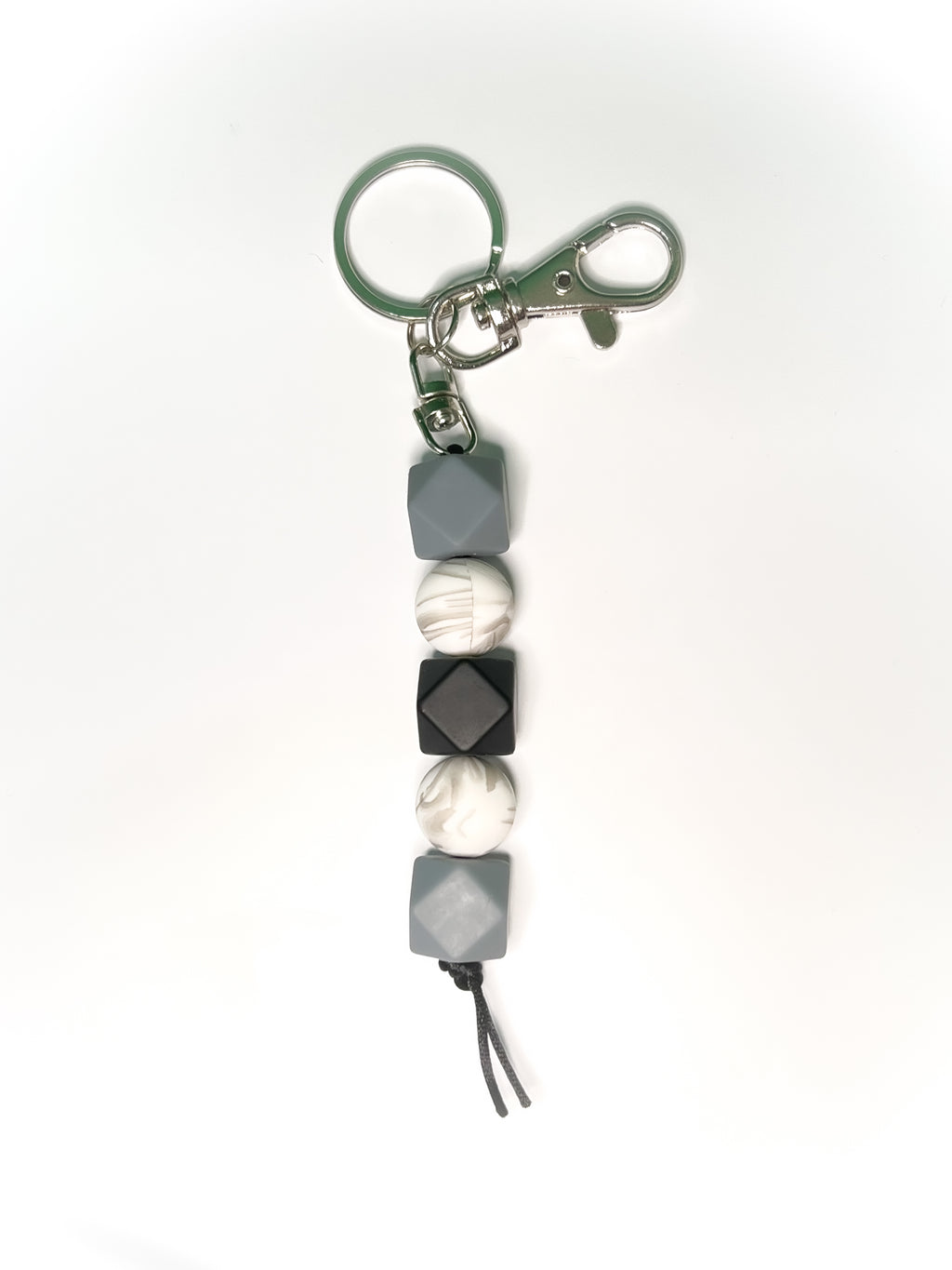 Gray, Black, Marble Pattern Beaded Keychain