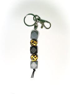 Gray, Black and Leopard Pattern Beaded Keychain