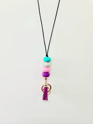 Green, Grey, Pink & Purple Silicone Beaded Lanyard Keychain