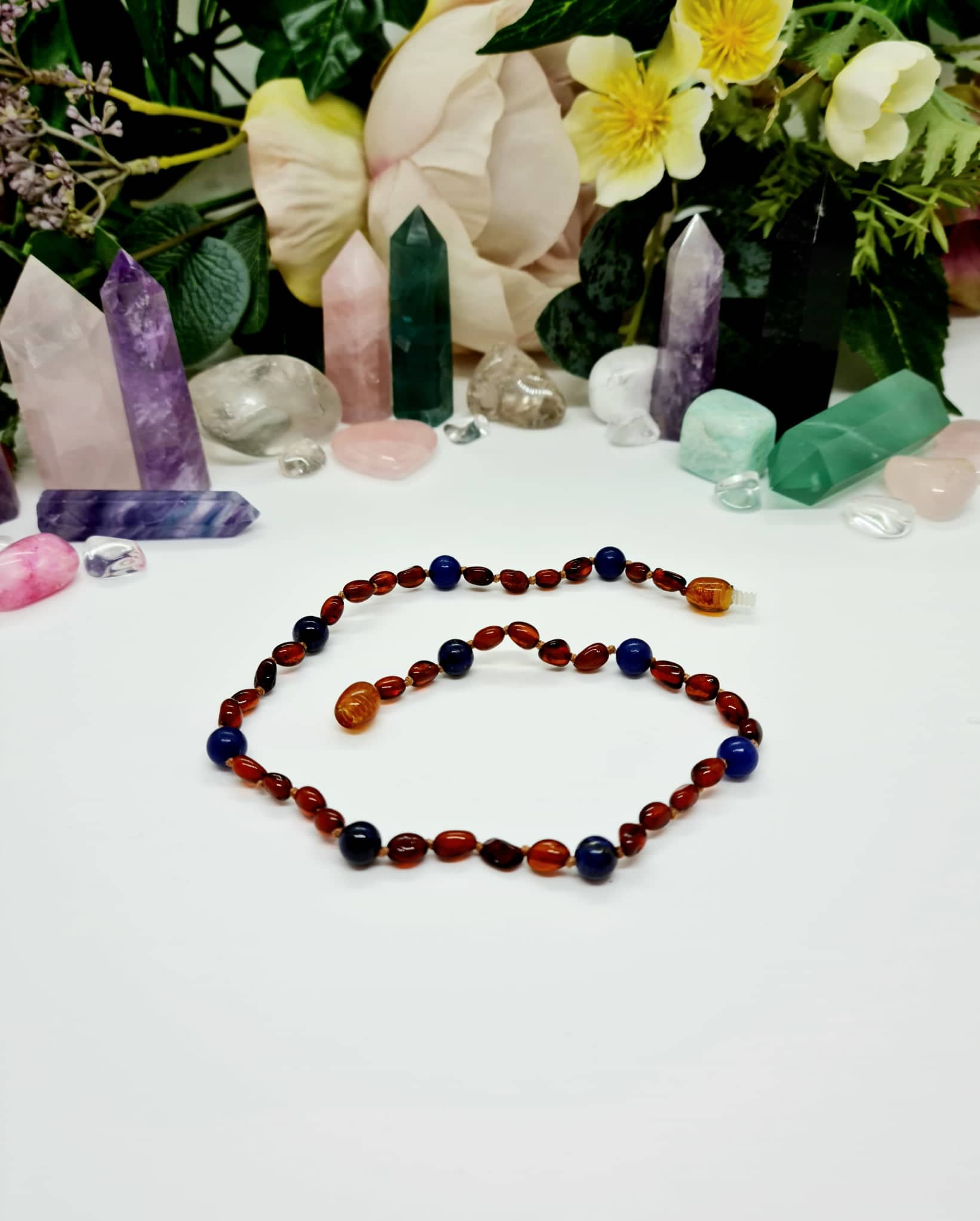 Small Bean Shaped Dark Cognac with Lapis Lazuli Necklace