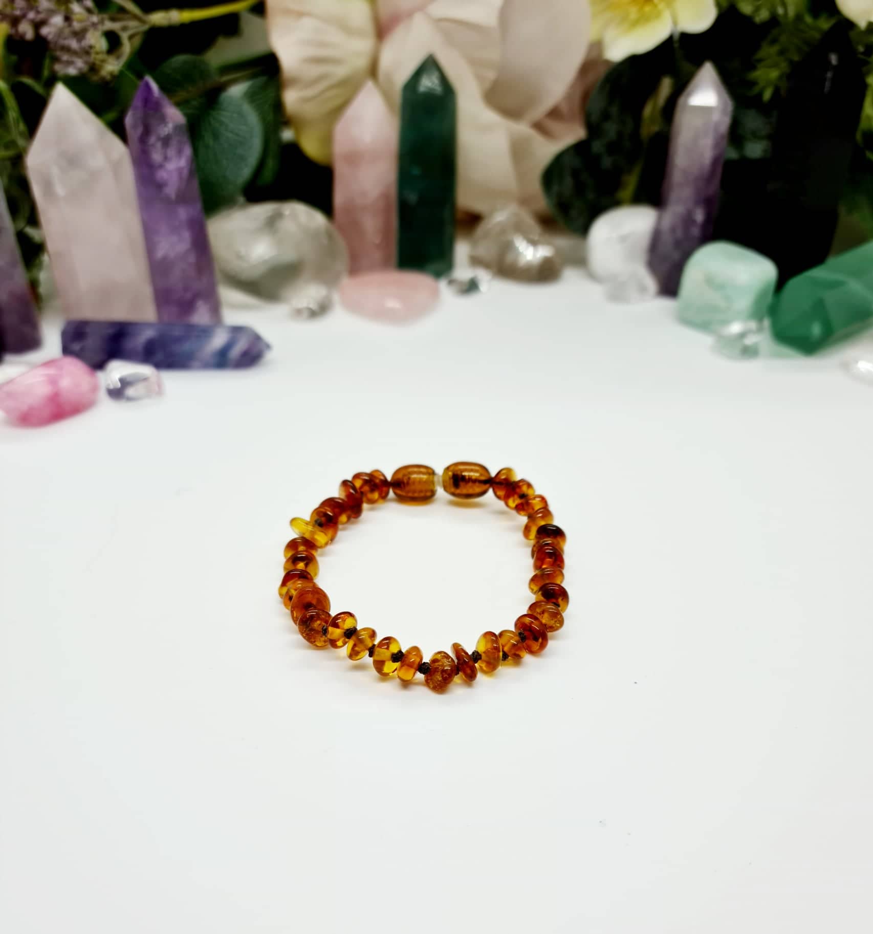 Small Round shaped Cognac Amber Beads Bracelet/Anklet