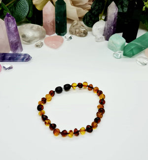 Small Round Shaped Dark and Light Cognac Amber Adult Bracelet/Anklet
