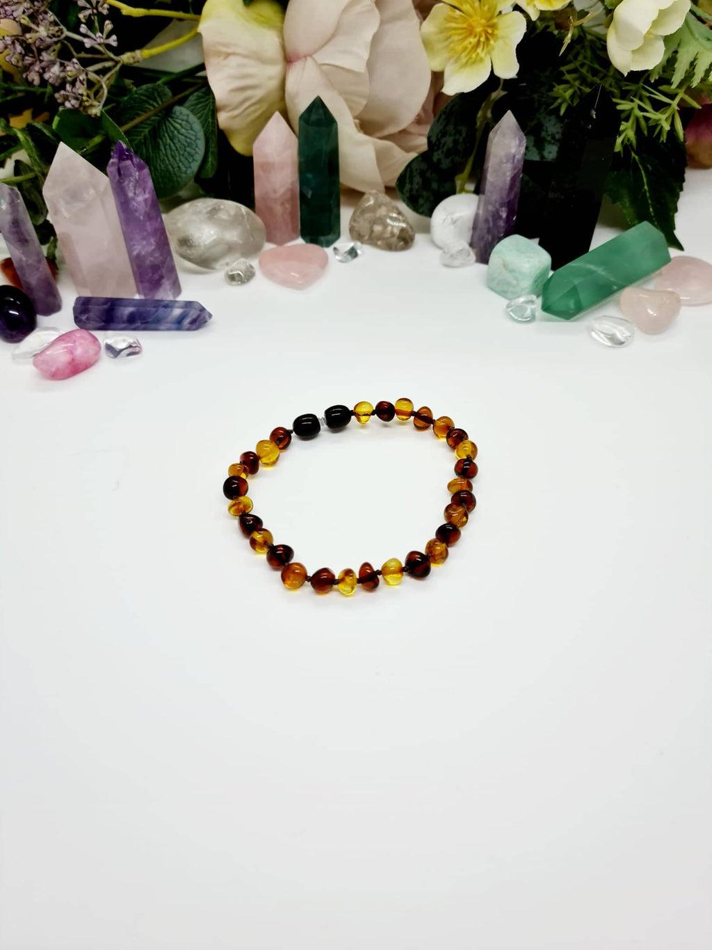 Small Round Shaped Dark and Light Cognac Amber Adult Bracelet/Anklet