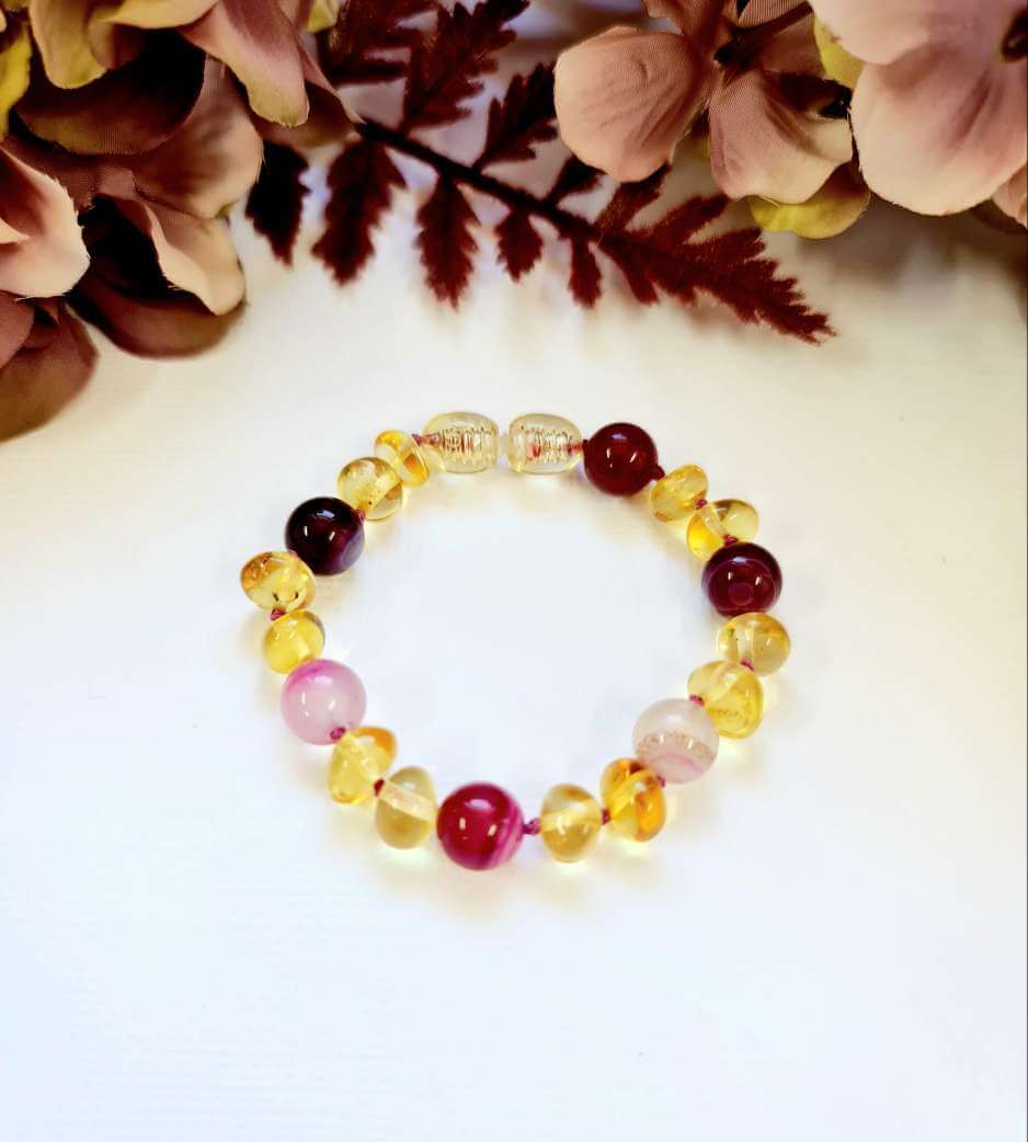 Large Round Shaped Amber Beads with Pink Agate 