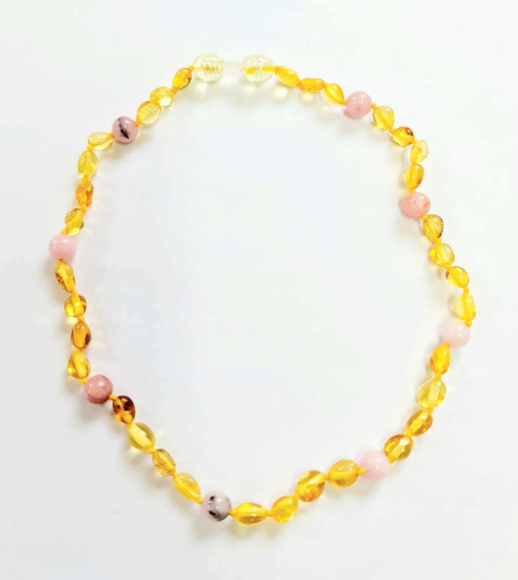 Lemon Amber Beads with Cherry Blossom Jasper Beads