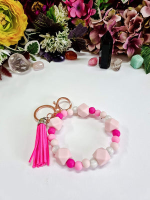 Light & Dark Pink Silicone Beaded Keychain Bracelet