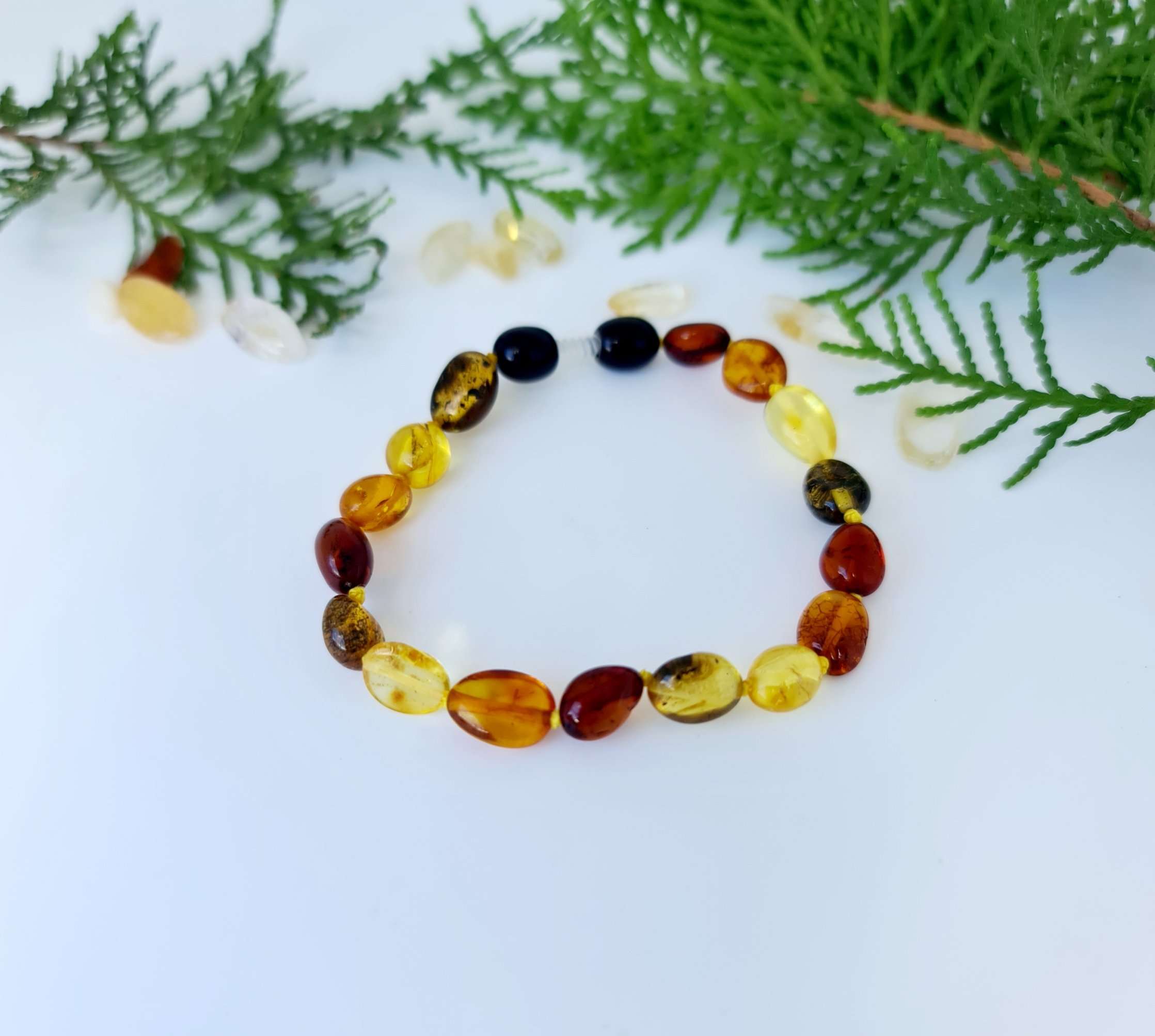 Mixed Bean Shape Amber Bracelet/Anklet 17.5cm