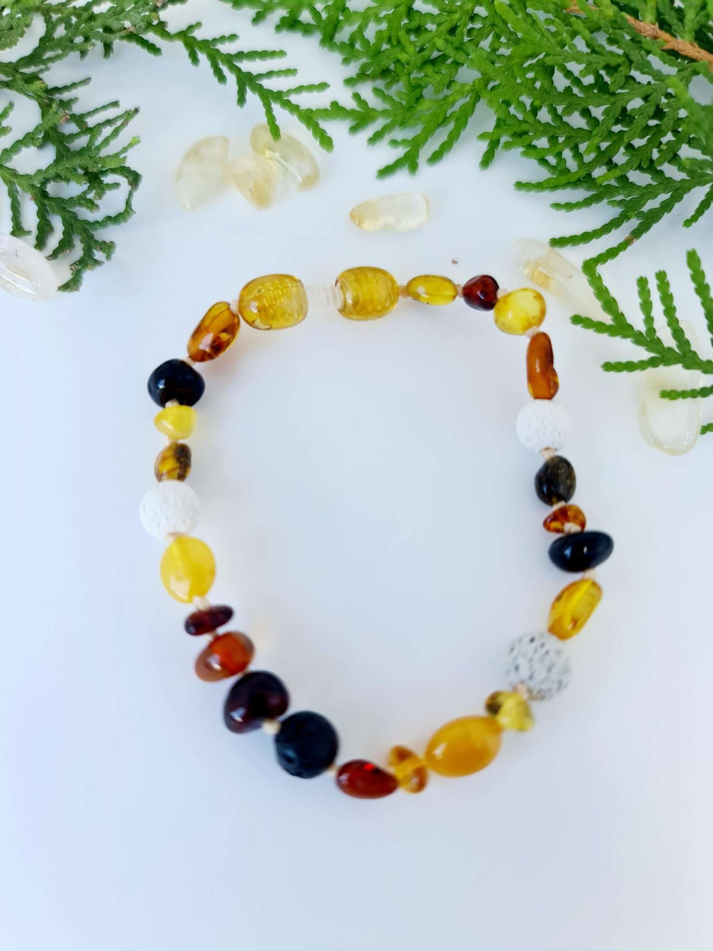 Mixed Amber with White and Grey Lava Beads Bracelet/Anklet