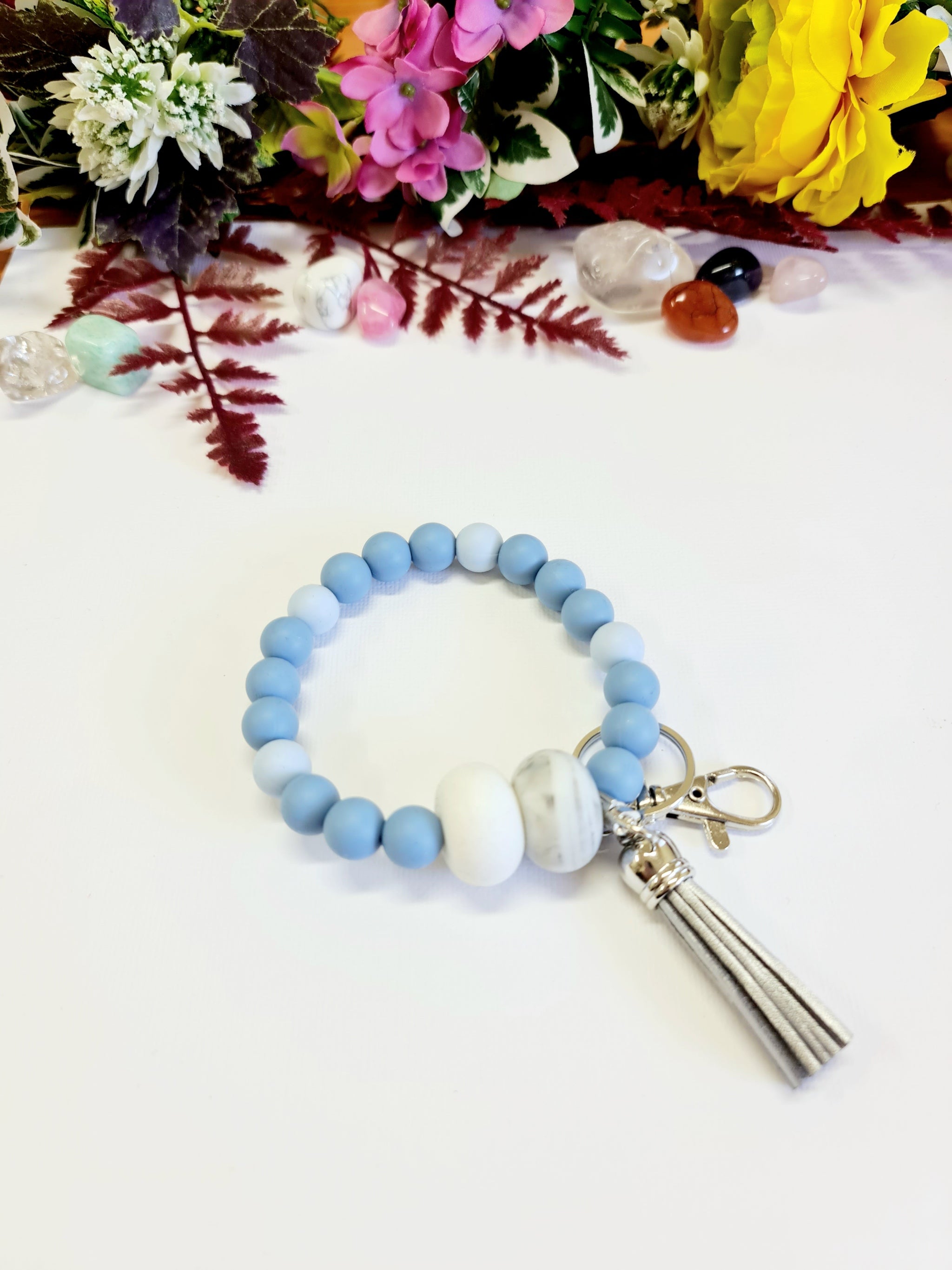 Mixed Blue, White and Marble Silicone Bracelet Keychain