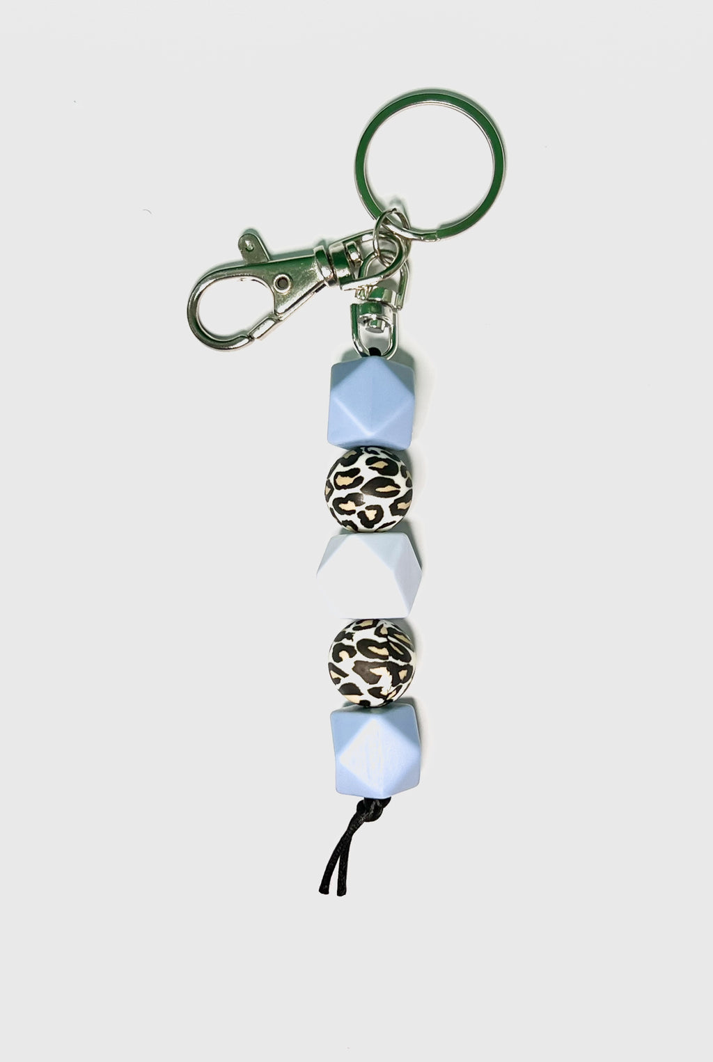Pastel Blue and Leopard Pattern Beaded Keychain
