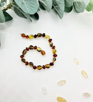 Small Round Light Cognac Amber with Mixed Striped Agate Bracelet/Anklet