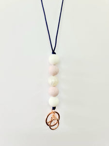 White & Pastel Pink Speckled Silicone Beaded Lanyard Keychain