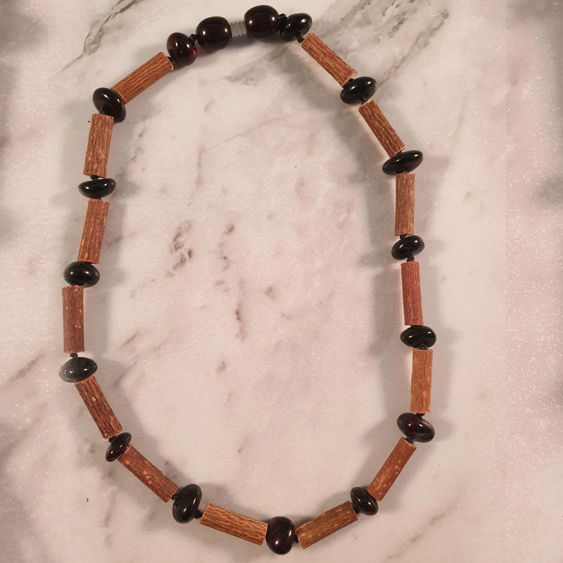 Cherry Amber with Hazelwood  Necklace - The Beaded Bub
