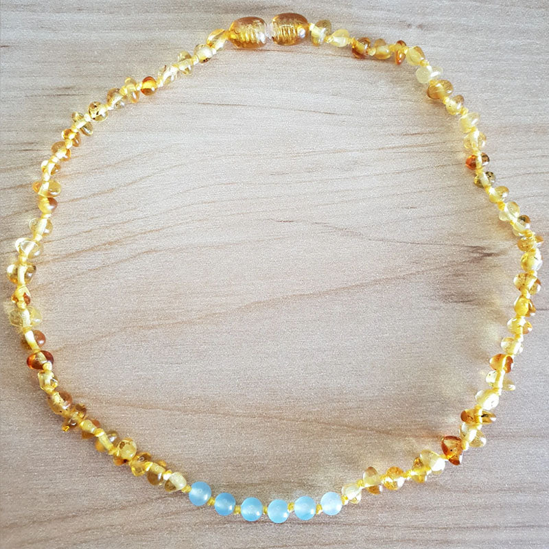 Baltic Honey Amber Necklace with Blue Beads - The Beaded Bub