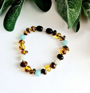 Green Amber with Blue Beads Bracelet